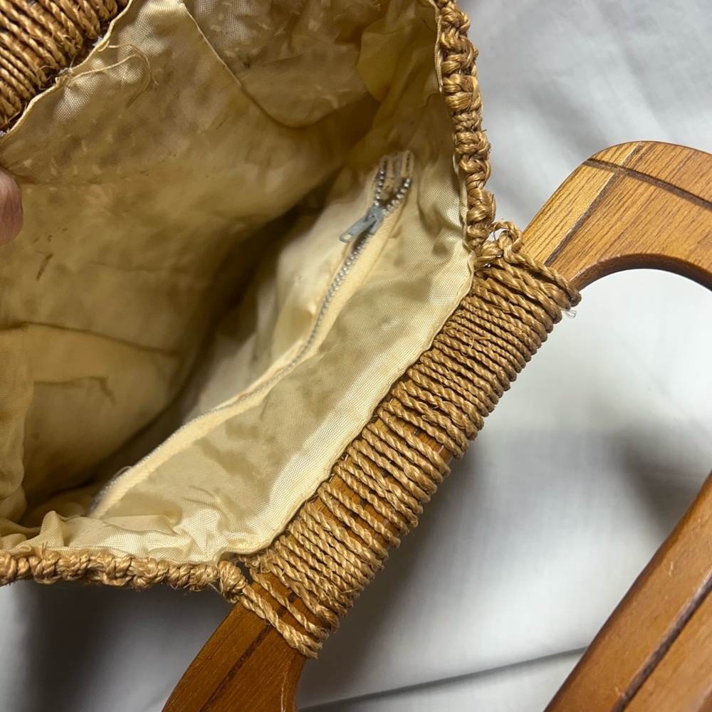 Vintage Macrame Wooden Rectangle Handle Purse 1970s 1980s  Boho - Picture 4 of 11